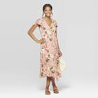 Women's Floral Print Short Sleeve Deep V-neck Wrap High Low Hem Maxi Dress - Xhilaration Pink