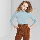 Women's Long Sleeve Turtleneck Cropped T-shirt - Wild Fable Teal M, Size:
