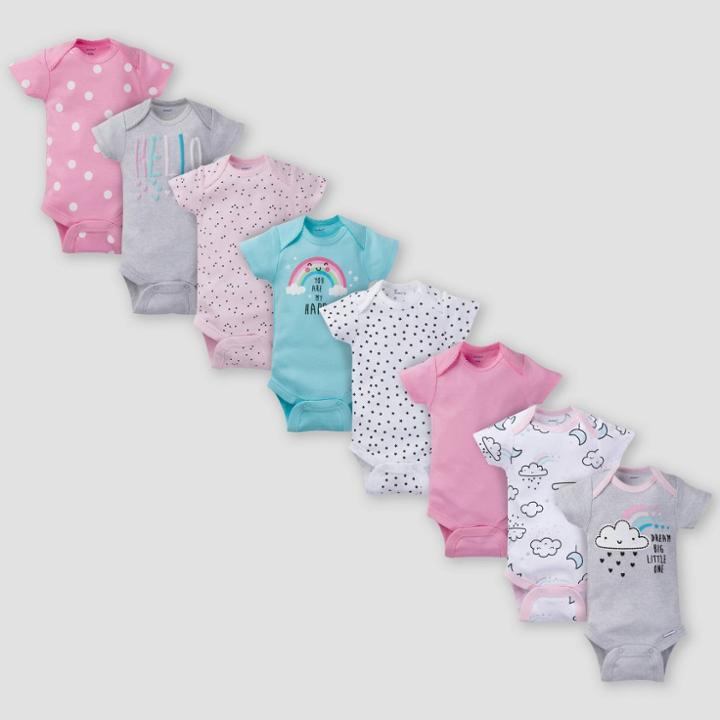 Gerber Baby Girls' 8pk Clouds Onesies - Pink/gray