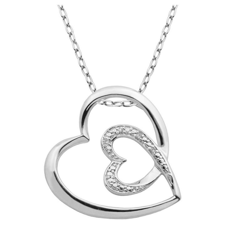 Target Sterling Silver Diamond Accent Double Heart Pendant Necklace With 18 Chain, Girl's