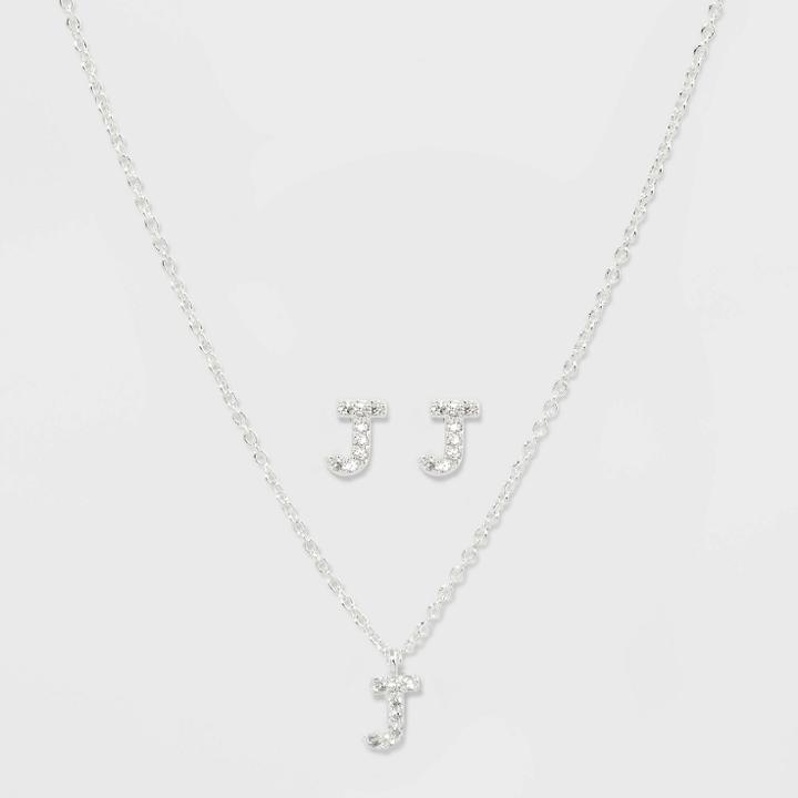 Initial J Crystal Jewelry Set - A New Day Silver, Women's