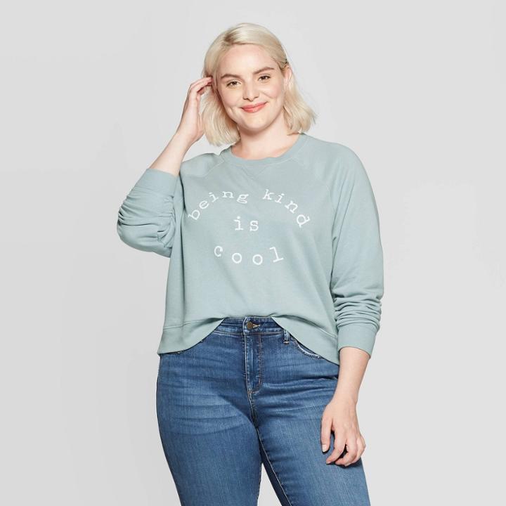 Women's Being Kind Is Cool Plus Size Long Sleeve Graphic Sweatshirt - Grayson Threads (juniors') - Blue