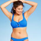 Women's Ribbed Cut Out Tie Front Bralette Bikini Top - Xhilaration Blue D/dd Cup, Women's