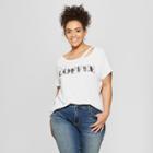 Women's Plus Size Short Sleeve Coffee Clavicle Cut-out Graphic T-shirt - Grayson Threads (juniors') White