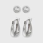 Sterling Silver Cubic Zirconia And Click Top Hoop Earring Set 2pc - A New Day