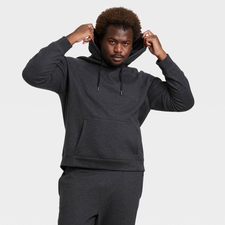 Men's Cotton Fleece Pullover Hoodie Sweatshirt - All In Motion Charcoal Gray