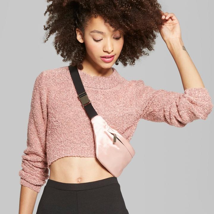 Women's Cropped Long Sleeve High-low Pullover - Wild Fable Pink