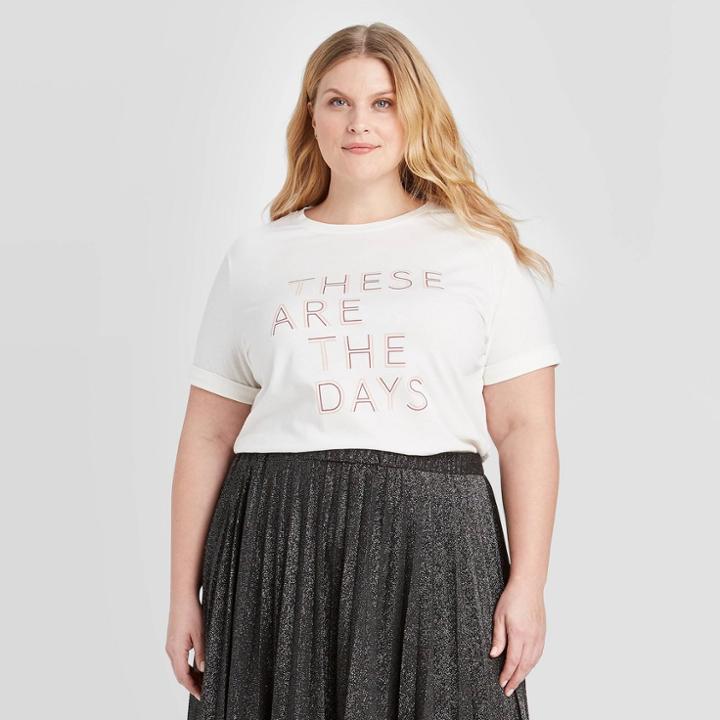 Women's Plus Size Short Sleeve Graphic T-shirt - Ava & Viv Cream X, Women's, Beige