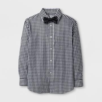 Wd·ny Black Boys' Long Sleeve Plaid Button-down Shirt With Bow Tie Black S - Wd.ny Black