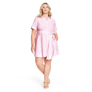 Women's Plus Size Gingham Button-front Shirtdress - Lisa Marie Fernandez For Target Pink/white
