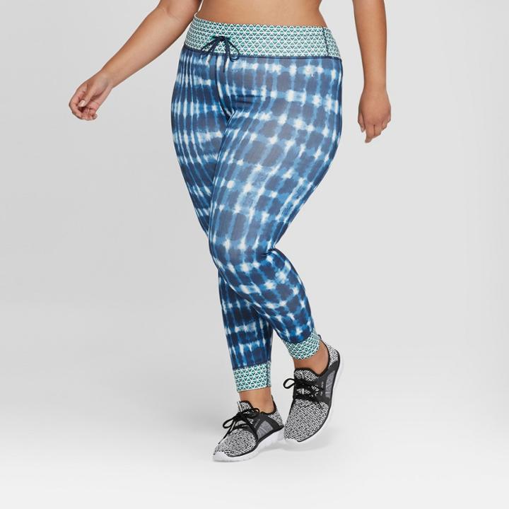 Women's Plus Size 7/8 Printed Mid-rise Leggings With Draw Cord - Joylab Navy