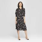 Women's Floral Print Long Convertible Sleeve Button Detailed Shirtdress - Who What Wear Black