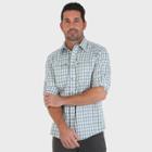 Wrangler Men's Plaid Long Sleeve Performance Camp Shirts Green S, Tranquil Teal