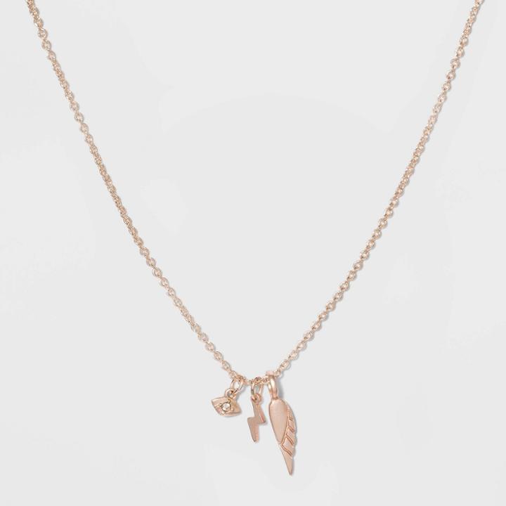 Target Bolt And Wing And Eye Charm Short Necklace - Gold
