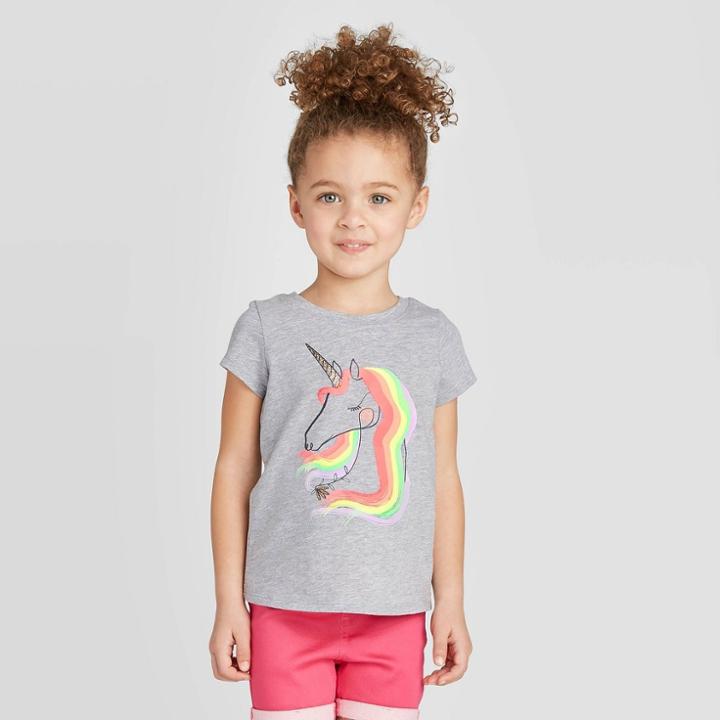 Petitetoddler Girls' Short Sleeve Unicorn Graphic T-shirt - Cat & Jack Gray 12m, Toddler Girl's