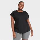 Women's Plus Size Striped Round Neck Cuffed T-shirt - Ava & Viv Black X