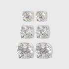 Distributed By Target Women's Sterling Silver Stud Earrings Set Of 3 Post Round Cubic Zirconia 3pc -