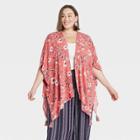 Women's Plus Size Floral Print Short Sleeve Kimono Jacket - Knox Rose Pink X/1x