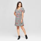 Women's Plaid Floral Ruffle Sleeve Dress - Lux Ii - Black