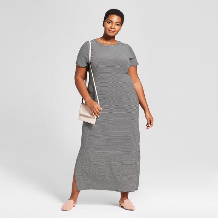 Women's Plus Size Striped T-shirt Maxi Dress - Ava & Viv Black X