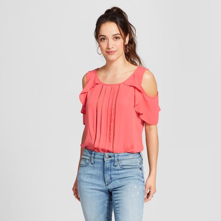 Zac & Rachel Women's Cold Shoulder Pleat Front Blouse - Zac And Rachel - Orange