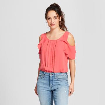 Zac & Rachel Women's Cold Shoulder Pleat Front Blouse - Zac And Rachel - Orange