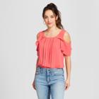 Zac & Rachel Women's Cold Shoulder Pleat Front Blouse - Zac And Rachel - Orange