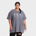 Grayson Threads Women's Plus Size Halloween Dancing Skeleton Short Sleeve Oversized Graphic T-shirt - Gray