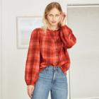 Women's Plaid Puff Long Sleeve Button-front Blouse - Universal Thread Red