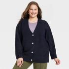 Women's Plus Size Button-front Cardigan - A New Day Navy Blue