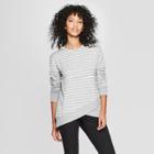 Women's Striped Long Sleeve Cross-front Pullover - A New Day Gray/cream Xs, Gray Off-white