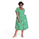 Women's Plus Size Linear Floral Print Short Sleeve Tie-back Dress - Tabitha Brown For Target Green