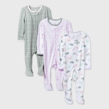 Baby Girls' 3pk Dino Dreams Sleep N' Play - Cloud Island Purple/white/gray Newborn