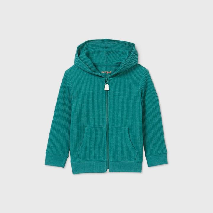 Toddler Boys' Waffle Knit Hooded Zip-up Long Sleeve T-shirt - Cat & Jack Green