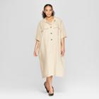 Women's Plus Size Short Sleeve Duo Front Pocket Button Detail Utility Dress - Who What Wear Taupe (brown)