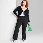 Women's Plus Size High-rise Wide Leg French Terry Sweatpants - Wild Fable Black