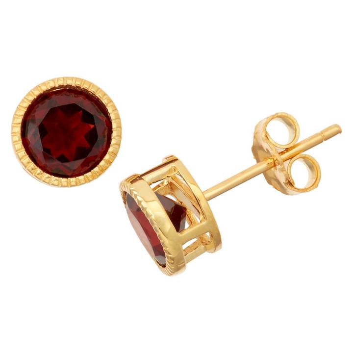 1 2/3 Tcw Tiara Gold Over Silver 6mm Bezel-set Garnet Stud Earrings, Women's, Red