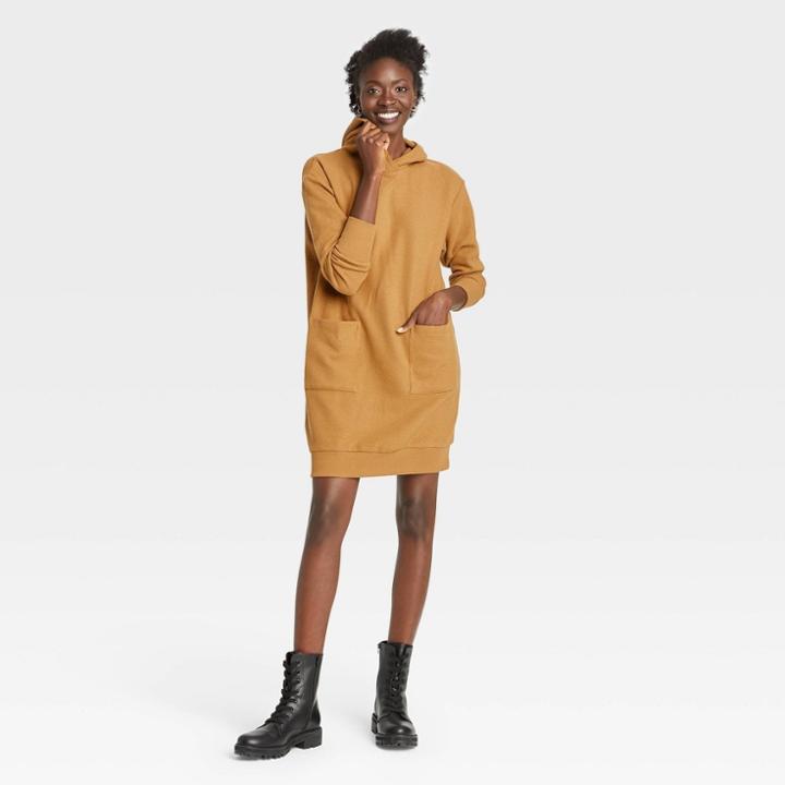 Women's Long Sleeve Hoodie Dress - Who What Wear Brown