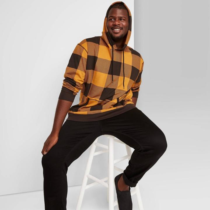 Men's Big & Tall Plaid Hooded Sweatshirt - Original Use Gold