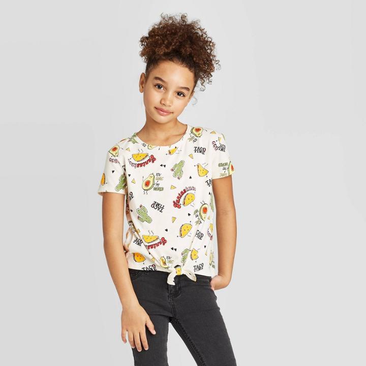 Girls' Taco Print Tie-front T-shirt - Art Class White S, Girl's,