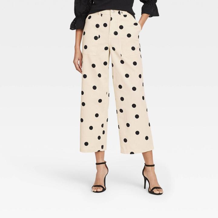 Women's Polka Dot High-rise Wide Leg Pants - Who What Wear Cream