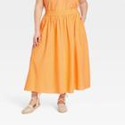Women's Plus Size Smocked Waist Mid-rise Linen A-line Skirt - A New Day Orange