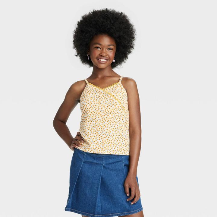 Girls' Lace Trim Cami Tank Top - Art Class White Floral