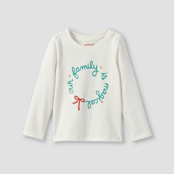 Toddler Girls' 'our Family Is Magical' Long Sleeve Graphic T-shirt - Cat & Jack Cream