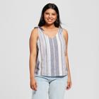 Women's Plus Size Striped Sleeveless Linen Blend Tie Shoulder Tank - A New Day Gray/white