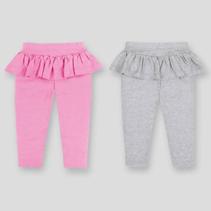 Lamaze Baby Girls' 2pk Peplum Pull-on Pants - Pink/gray Newborn