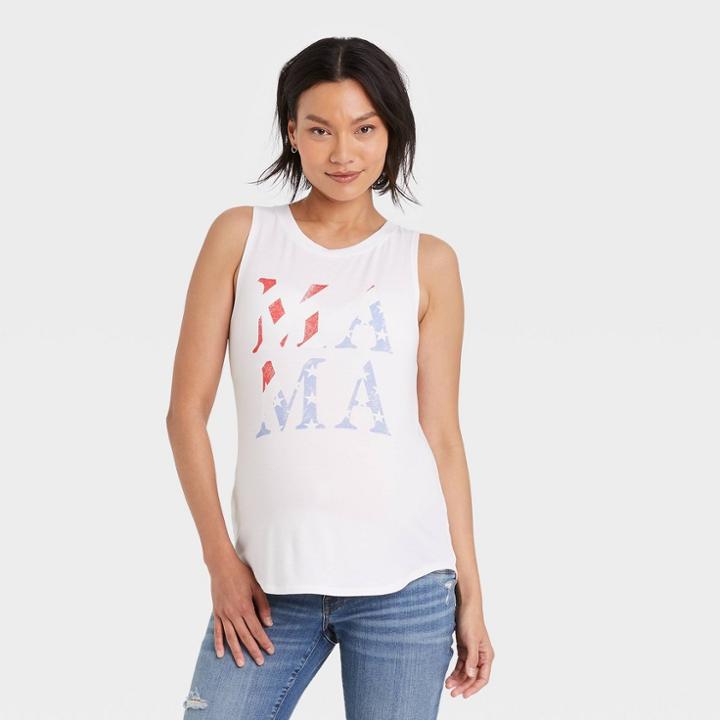 Americana Mama Graphic Maternity Tank Top - Isabel Maternity By Ingrid & Isabel White