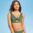 Women's Light Lift Twist Front Long Textured Bikini Top - Shade & Shore Palm Green