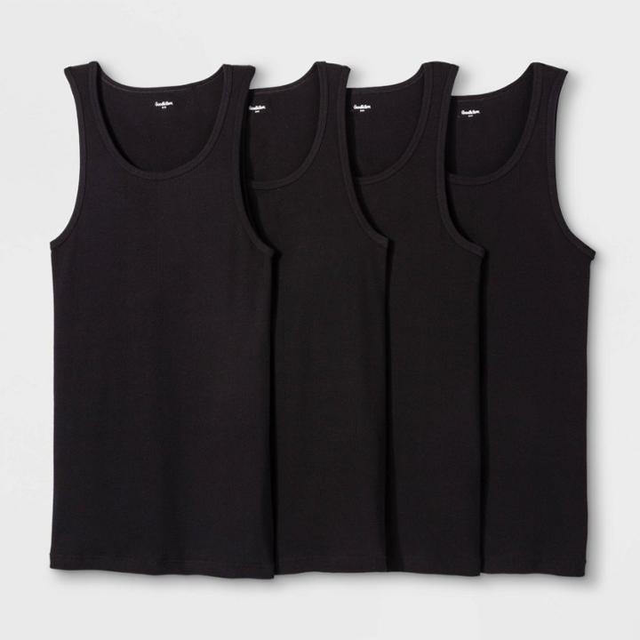 Men's 4pk Ribbed Tank Top - Goodfellow & Co Black