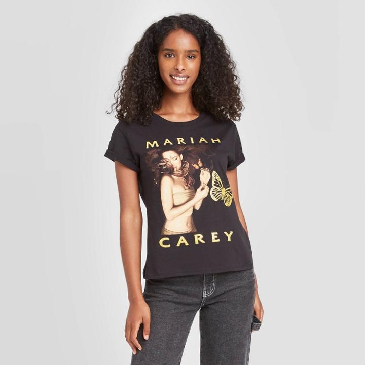 Live Nation Women's Mariah Carey Butterfly Short Sleeve Graphic T-shirt - Black